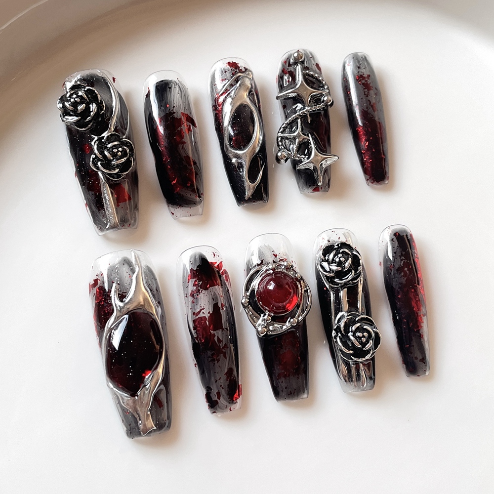 Nail Art Fake - Handmade Halloween Press on Nails Long