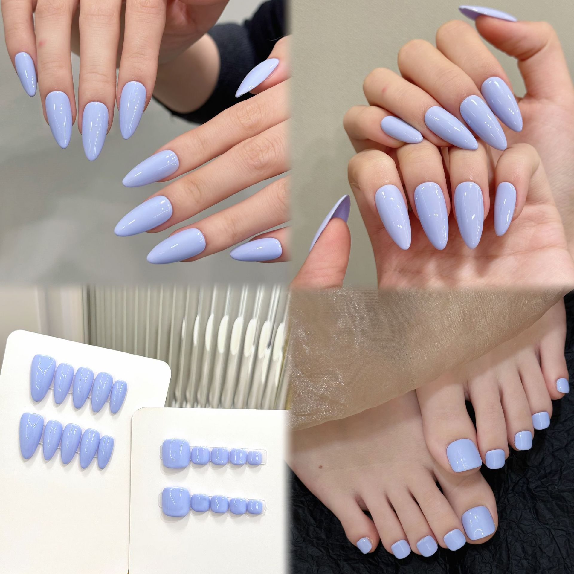 Nail Art Fake - 10pcs Handmade Pure Color Press on