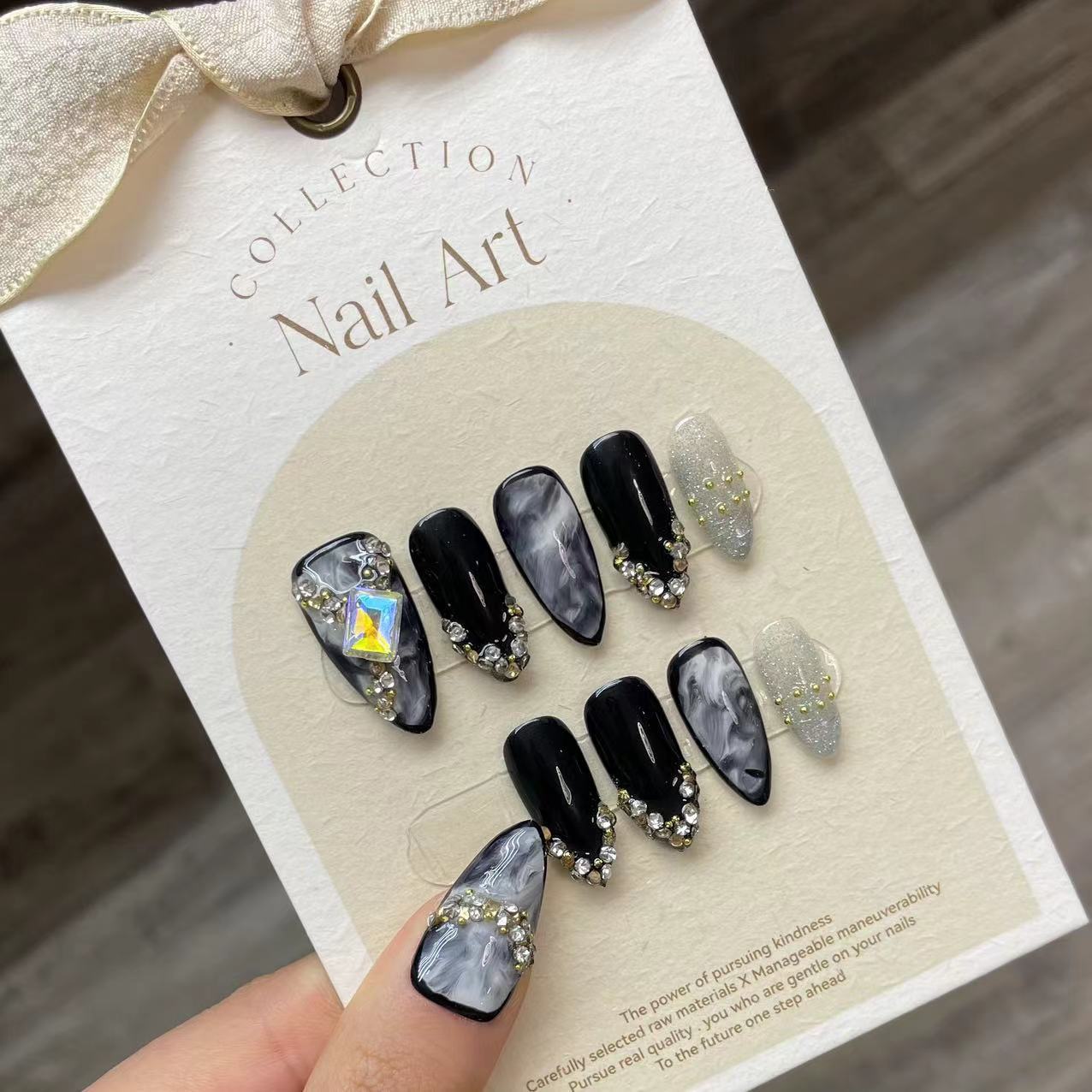 Handmade Press on Nails Black  - Nail Art Fake review and price