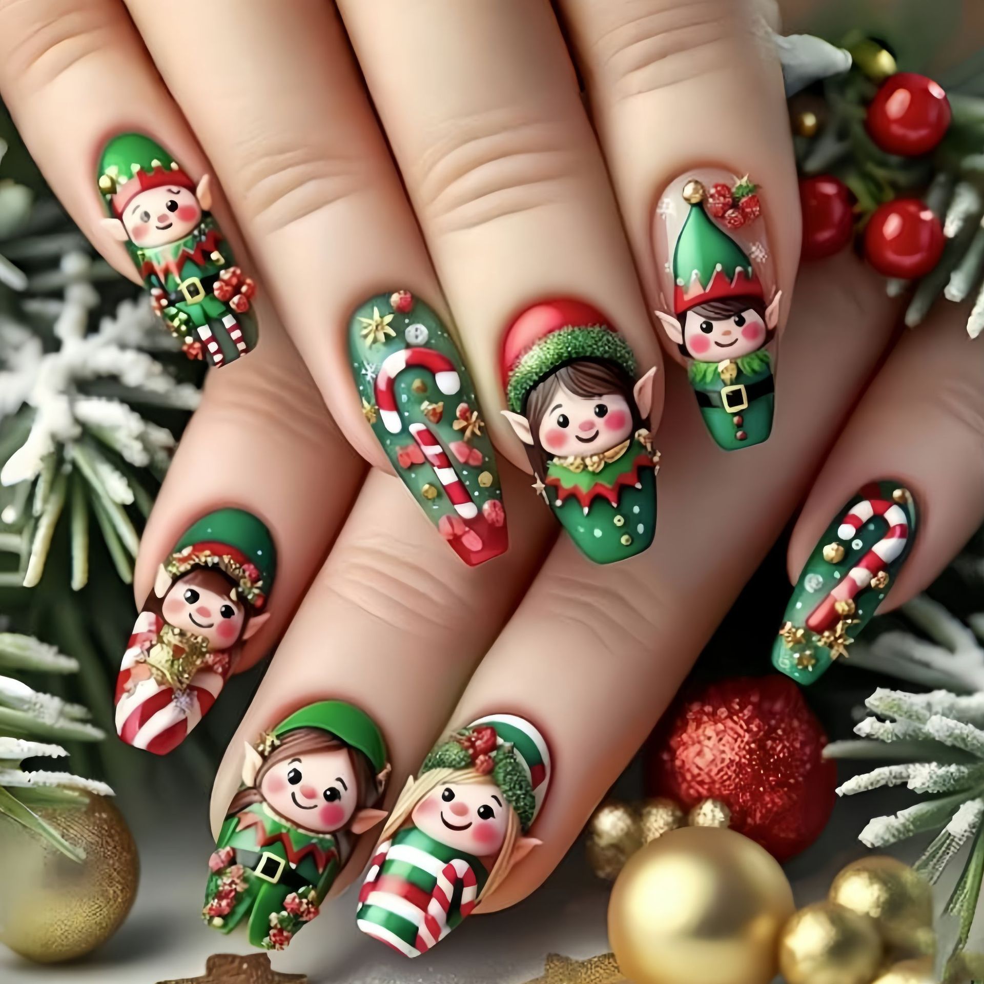 Medium fake nails for Christma - Nail Art Fake review and price