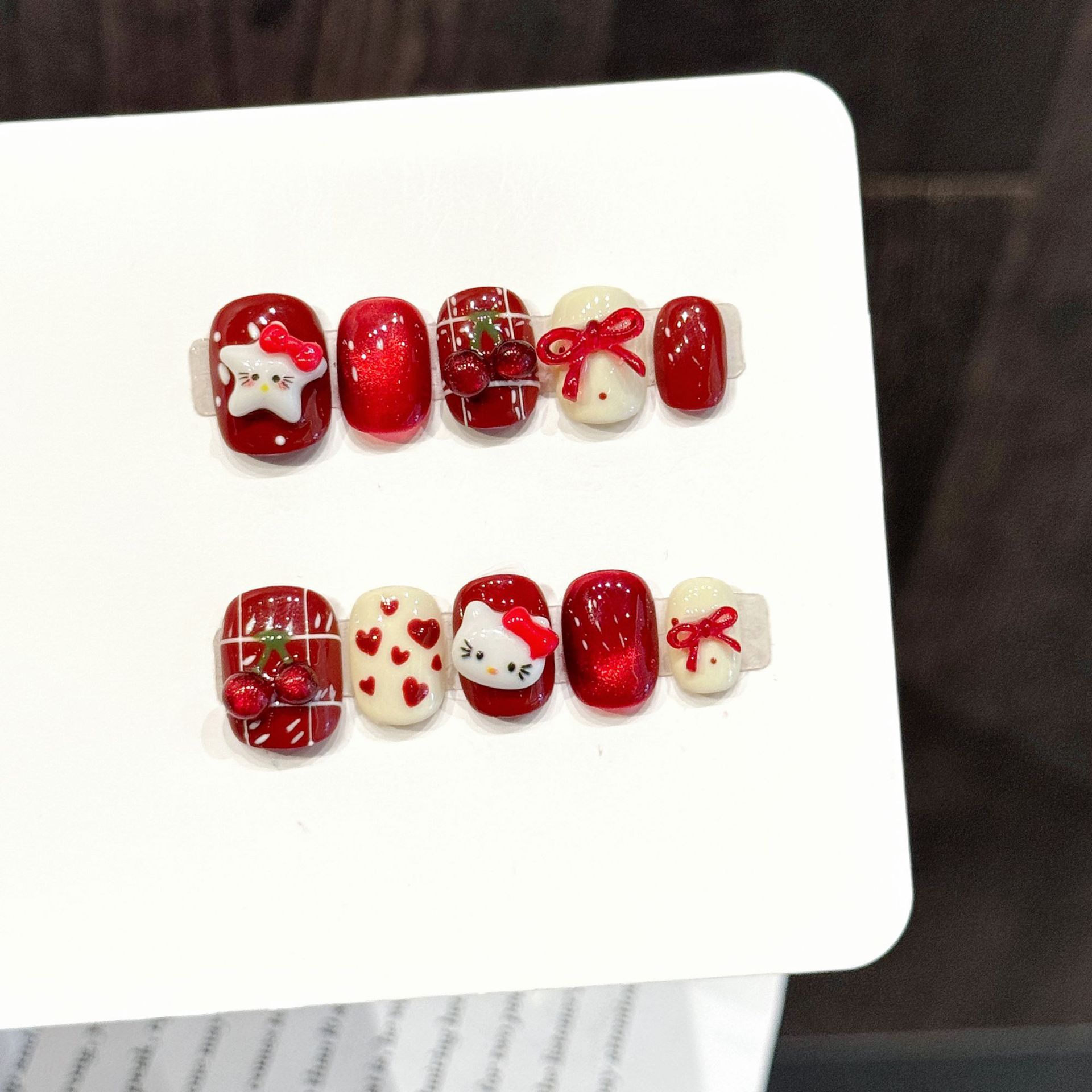 10PCS Handmade Nail Art Red Wh - Nail Art Fake review and price