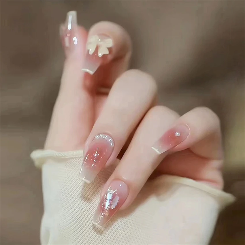 24Pcs/Set Fake Nails Art Bow P - Nail Art Love review and price